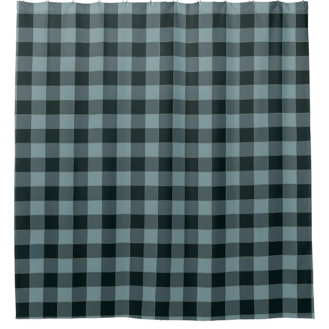Blue Black Checkered Gingham Pattern Duschvorhang (Vorderseite)