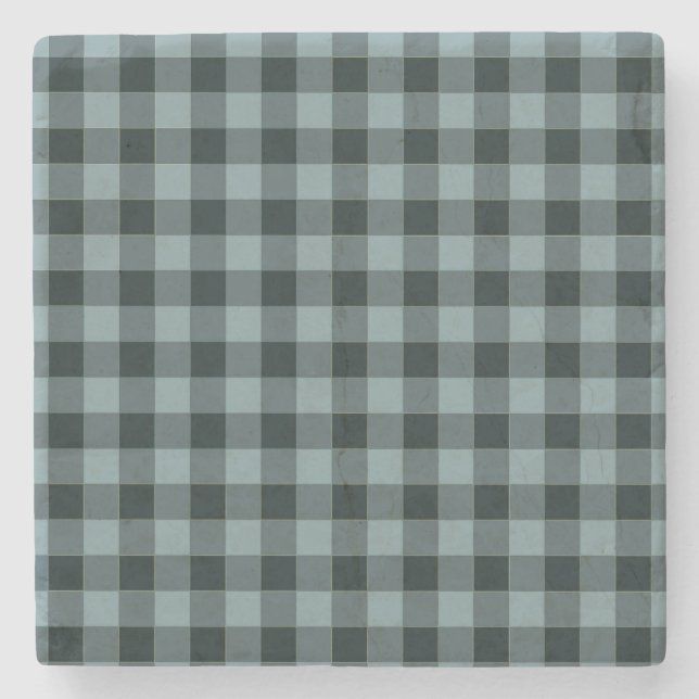 Blue Black Checkered Gingham Pattern Steinuntersetzer (Vorderseite)
