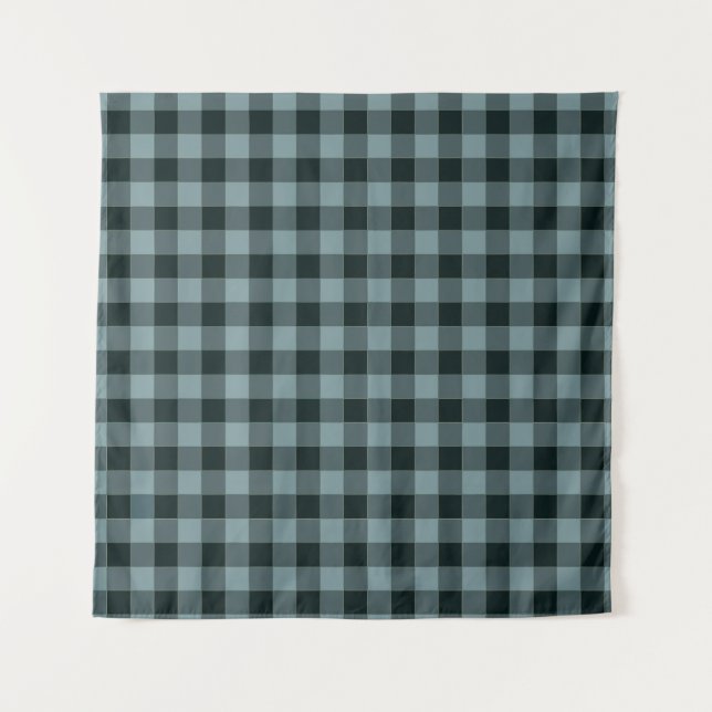 Blue Black Checkered Gingham Pattern Wandteppich (Vorderseite)