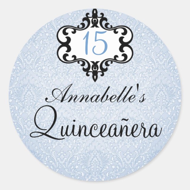 Blue & Black Chic Damask Quinceñera Sticker (Vorderseite)