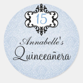 Blue & Black Chic Damask Quinceñera Sticker