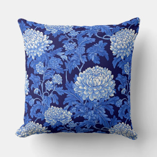 Blue Black Chinoiserie Peony Kissen