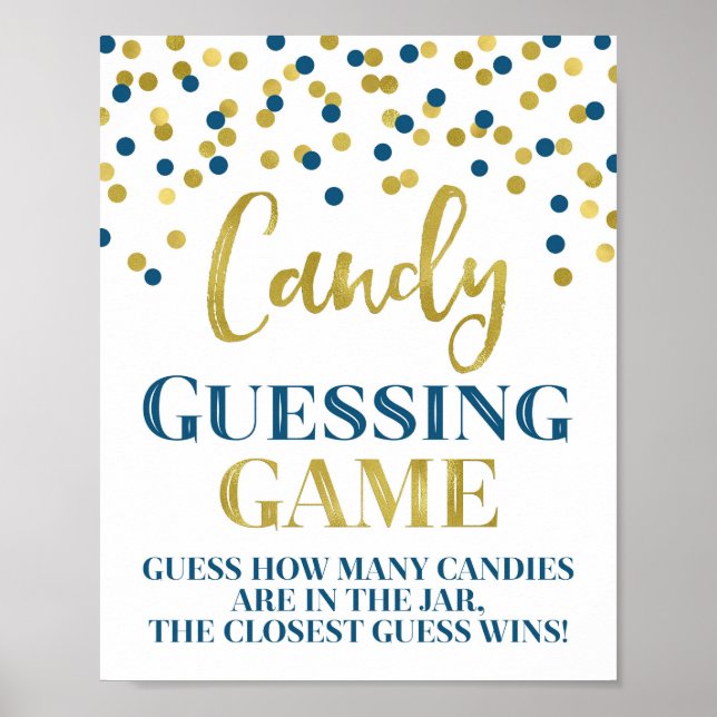 Blue Black Confetty Candy Guessing Game Sign Poster (Vorne)