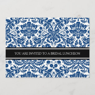 Blue Black Damask Bridal Lunch Einladung