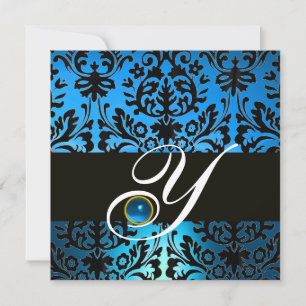 BLUE BLACK DAMASK MONOGRAM Saphir Einladung