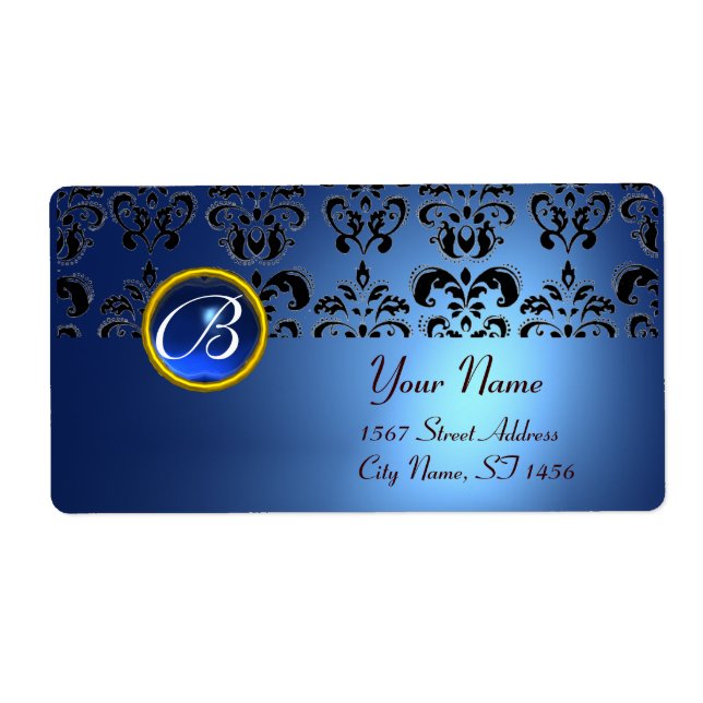 BLUE BLACK DAMASK MONOGRAM, Saphir Turquase (Vorne)
