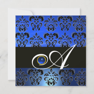 BLUE BLACK DAMASK MONOGRAM SAPPHIRE EINLADUNG