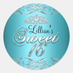 Blue Black Damask & Tiara Sweet 16 Sticker