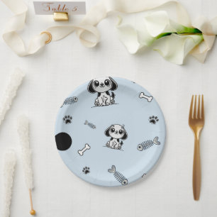 Blue & Black Fish Knochen Welpe Hund Geburtstagspa Pappteller
