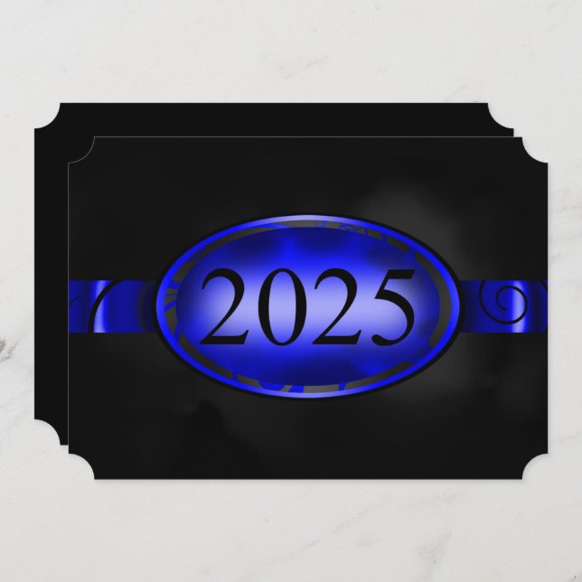 Blue & Black Floral Button 2025 Graduation Party Einladung (Vorne/Hinten)
