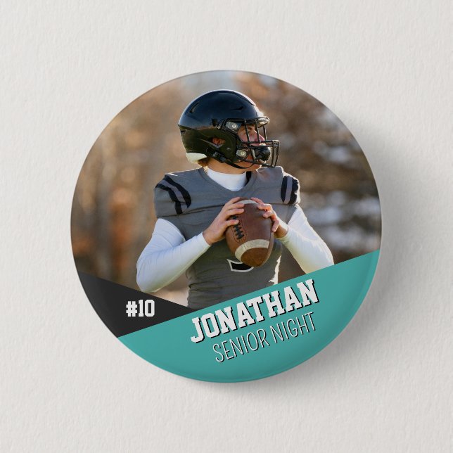 Blue Black Football Button Senior Night Team Kids (Vorderseite)