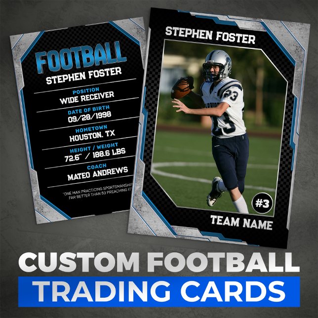Blue & Black Football Trading Card Football Player Telefonnummerkarte (Von Creator hochgeladen)