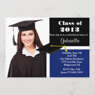 Blue & Black Foto Abschluss Einladung