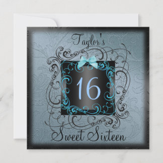 Blue & Black Frame Sweet16 Geburtstag Einladung