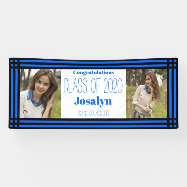 Blue Black Geometric Zwei-Foto-Abschluss Banner (Horizontal)