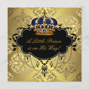 Blue Black Gold Prince Baby Dusche Einladung