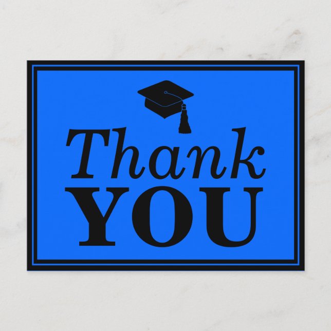 Blue Black Grad Cap Vielen Dank Postkarte (Vorderseite)