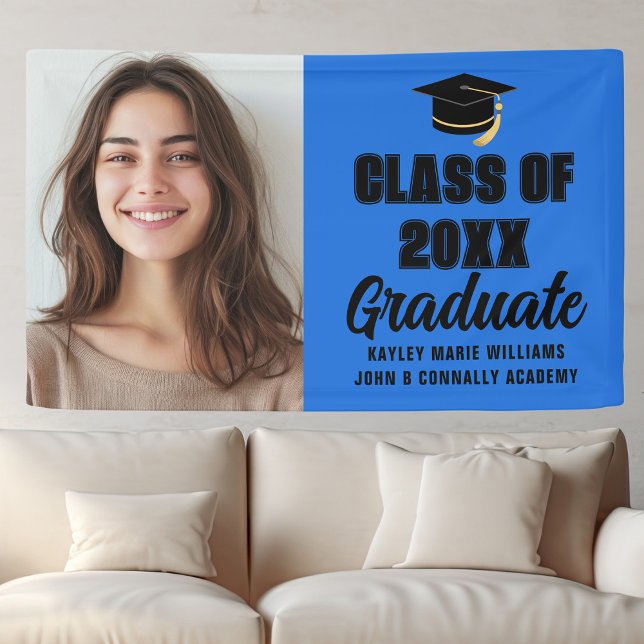 Blue Black Graduate Foto Modern Graduate Party Banner (Von Creator hochgeladen)
