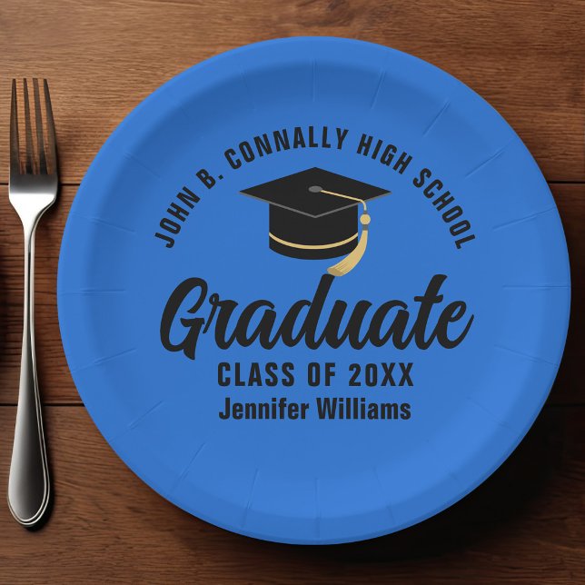 Blue Black Graduate Personalisiert Graduate Party Pappteller (Von Creator hochgeladen)
