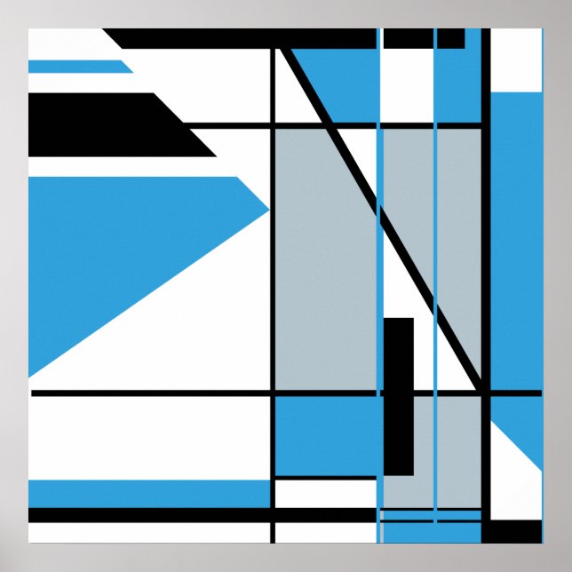 Blue Black Gray on White Abstrakt Mosaic like Look Poster (Vorne)
