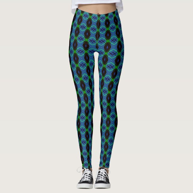 Blue Black Green Geometric Deko Gym Yoga Fitness Leggings (Vorderseite)