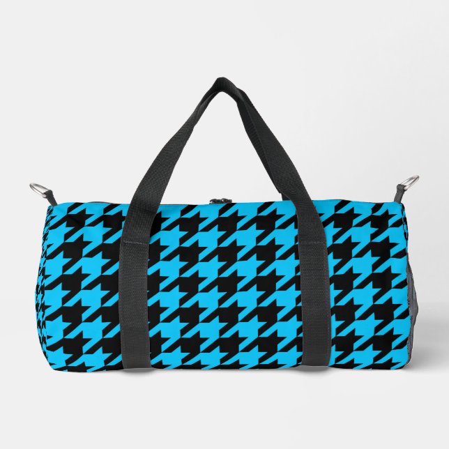 Blue Black Hahnentrittmuster Karo Duffle Bag (Vorderseite)