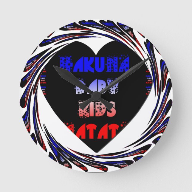 Blue Black Hakuna Matata Baby Kinder Design.pnng Runde Wanduhr (Vorderseite)