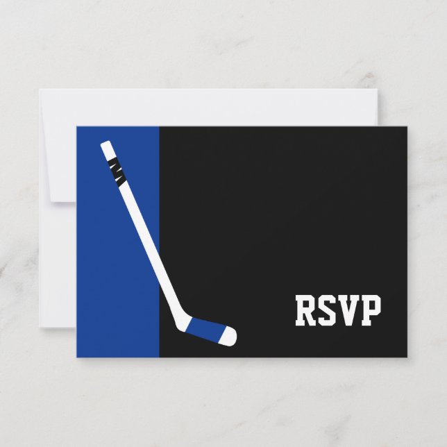 Blue Black Hockey Bar Mitzvah UAWG RSVP Karte (Vorderseite)