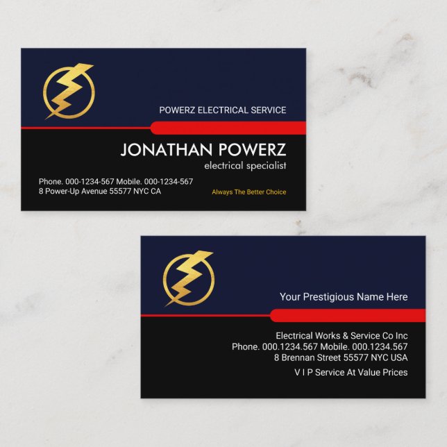 Blue Black Line Power Electrical Visitenkarte (Vorne/Hinten)