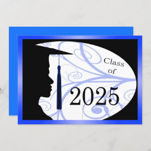 Blue & Black Man Silhouette 2025 Graduation Party Einladung