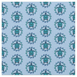 Blue Black Maori Sun Symbol Tribal Turtles Stoff