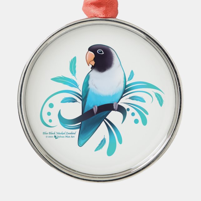 Blue Black Masked Lovebird Ornament Aus Metall (Vorne)