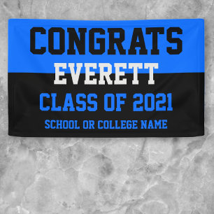 Blue & Black Minimalistisch Graduation Party Banner