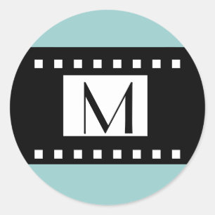 Blue Black Monogram ErstWedding Label Runder Aufkleber