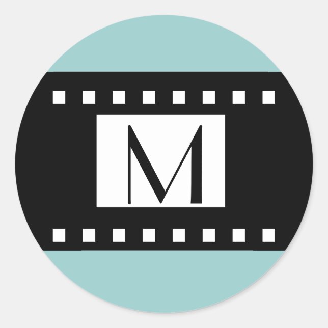 Blue Black Monogram ErstWedding Label Runder Aufkleber (Vorderseite)