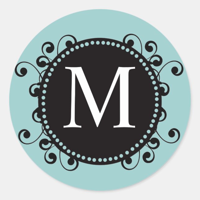 Blue Black Monogram M Wirbel Wedding Sticker (Vorderseite)