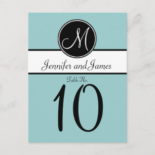 Blue Black Monogram Wedding Tischnummer Card