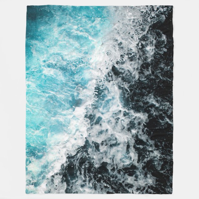 Blue Black Ocean Waves Hawaii Fleecedecke (Vorderseite)