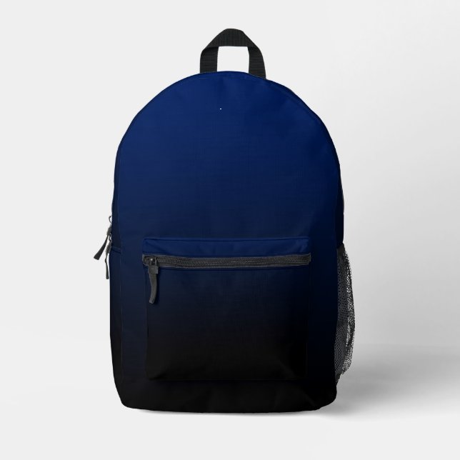 Blue Black Ombre Gradient Bedruckter Rucksack (Vorderseite)
