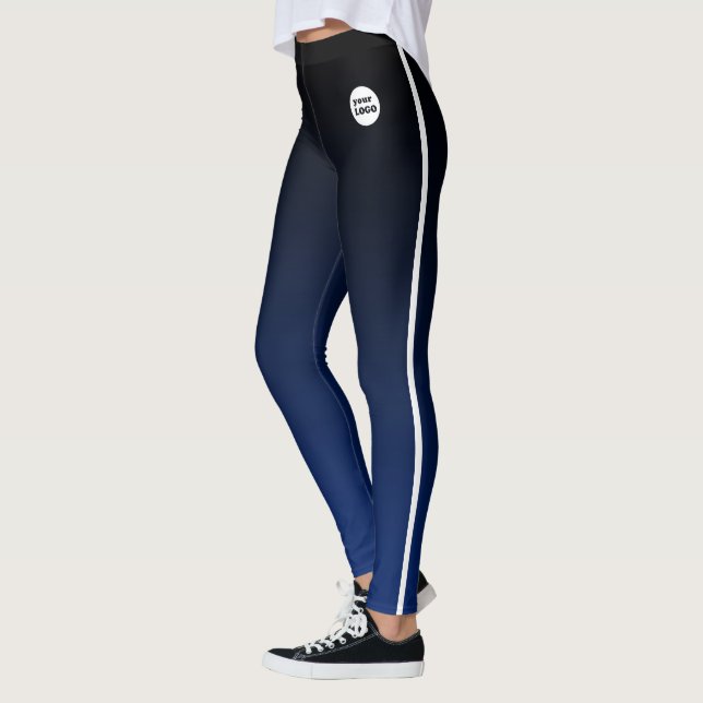 Blue Black Ombre Gradient Custom Business Logo Leggings (Links)