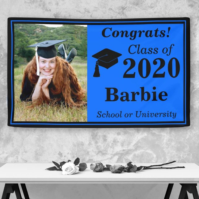 Blue Black One Foto Class of 2024 Abschluss Banner (Von Creator hochgeladen)