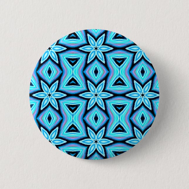 Blue Black Painted Floral Pattern Button (Vorderseite)