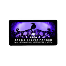 Blue & Black Raven Halloween Address Label Adressaufkleber
