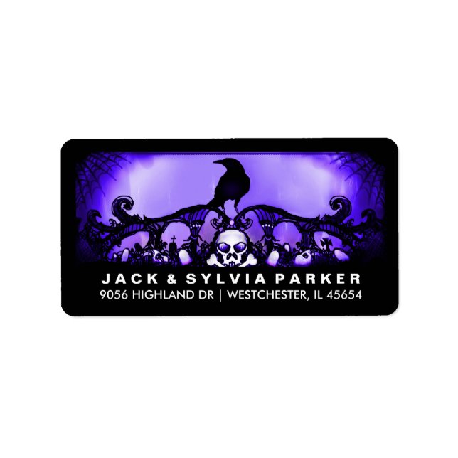 Blue & Black Raven Halloween Address Label Adressaufkleber (Vorne)