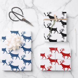 Blue Black & Red Woodland Stag White Geschenkpapier Set