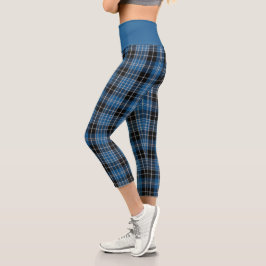 Blue Black Scottish Clark Tartan Kariertes Muster Capri Leggings