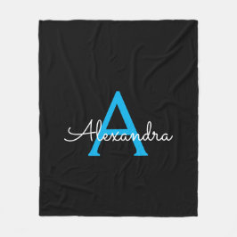 Blue Black Script Giron Monogram Name Fleecedecke