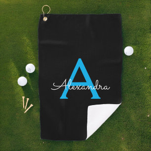 Blue Black Script Giron Monogram Name Golfhandtuch