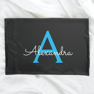 Blue Black Script Giron Monogram Name Kissenbezug