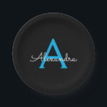 Blue Black Script Giron Monogram Name Pappteller<br><div class="desc">Blau und Schwarz Monogram Fügen Sie Ihre eigenen Namen Script Party-Teller hinzu. Das macht den perfekten 16 Geburtstag,  Hochzeit,  Brautparty,  Jubiläum,  Babydusche oder Junggeselinnen-Abschied Geschenk für jemanden,  der Lieben glamourösen Luxus und schicke Stile.</div>